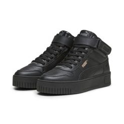 Damskie sneakersy Carina Street Mid PUMA Black Rose Gold Metallic. Czarne obuwie sportowe damskie Puma, z gumy, bez zapięcia, trekkingowe. W wyprzedaży za 299.00 zł.