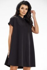 Trapezowa sukienka mini z pękniętym dekoltem czarna. Czarne sukienki damskie Awama, bez wzorów, eleganckie, bez ramiączek. Za 289.00 zł.