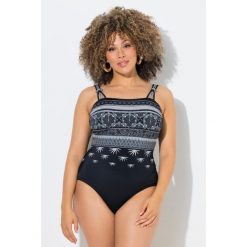 Damskie Strój kąpielowy wzorzysty okrągły dekolt miękkie miseczki z recyklingu. Czarne stroje jednoczęściowe Ulla Popken, bez wzorów, z elastanu. Za 239.99 zł.