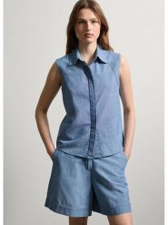 STEFANEL Bluzka w kolorze błękitnym rozmiar: XS. Niebieskie bluzki damskie Stefanel, xs, bez wzorów, z bawełny, bez kołnierzyka, bez ramiączek. Za 104.99 zł.