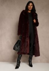 Bordowy Płaszcz Futerko o Jednorzędowym Fasonie Cataris. Czerwone płaszcze damskie Renee, l, bez wzorów, z futra, bez kaptura. Za 289.99 zł.
