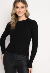 Czarny Dopasowany Sweter z Wełną i Ozdobnym Splotem Siomiso. Czarne swetry klasyczne damskie Born2be, l, z bawełny, bez kołnierzyka. Za 74.99 zł.