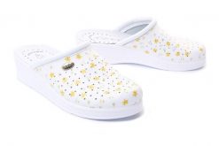 SANITAL FLEX 707/I fantasia 30, klapki profilaktyczne damskie. Białe klapki damskie Sanital-Flex, bez wzorów, ze skóry, bez obcasa, bez zapięcia. Za 119.90 zł.