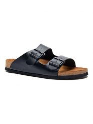 Comfortfusse Skórzane klapki w kolorze czarnym rozmiar: 42. Czarne klapki damskie Comfortfüße, bez wzorów, ze skóry, z otwartym noskiem, bez obcasa, bez zapięcia. Za 219.95 zł.