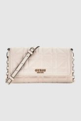 GUESS Beżowa torebka z funkcją portfela Assia Mini. Brązowe torebki wieczorowe damskie Guess, z aplikacjami, pikowane, bez dodatków. W wyprzedaży za 316.99 zł.