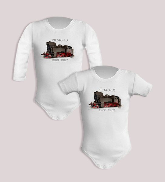 TKt48-18 — body (Rozmiar: 9M; Długość rękawa: długi; Rodzaj nadruku: Lokomotywa). Body niemowlęce nikiniki, bez wzorów, z bawełny, bez kołnierzyka, bez ramiączek. Za 59.00 zł.