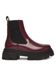 Tommy Hilfiger Sztyblety Shiny FW0FW09042 Brązowy. Brązowe botki damskie Tommy Hilfiger, ze skóry, bez obcasa, na płaskiej podeszwie, bez zapięcia. Za 599.99 zł.