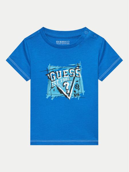 Guess T-Shirt N4YI00 K8HM4 Niebieski Regular Fit. Niebieskie t-shirty i koszulki chłopięce Guess, z aplikacjami, z bawełny, bez kołnierzyka, bez ramiączek. Za 59.99 zł.