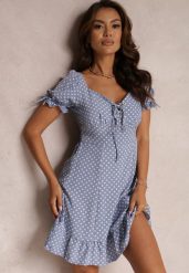 Niebieska Sukienka Síofra. Niebieskie sukienki damskie Renee, z aplikacjami, vintage, bez ramiączek. W wyprzedaży za 67.99 zł.