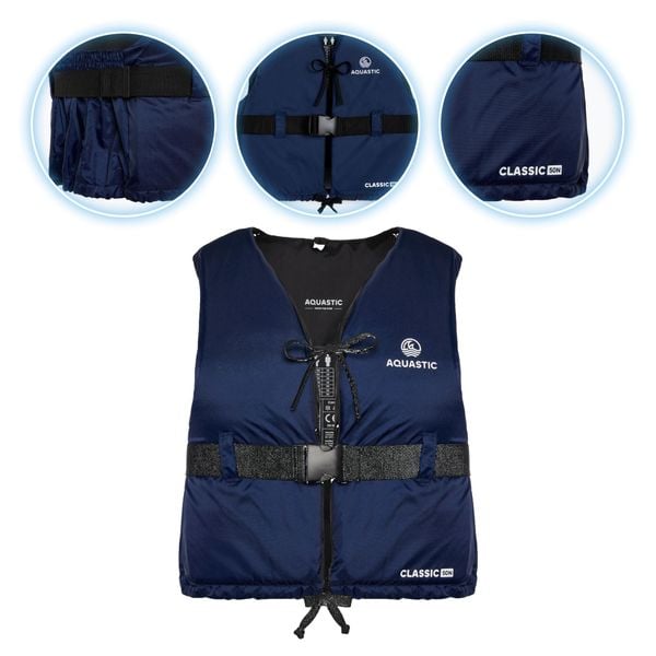 Kamizelka asekuracyjna AQUASTIC Classic 50N. Niebieskie kamizelki damskie AQUASTIC, l, bez wzorów, bez kaptura. Za 129.99 zł.