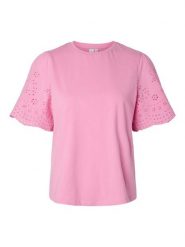 YAS Koszulka w kolorze różowym rozmiar: L. Różowe bluzki damskie YAS, l, bez wzorów, z bawełny, bez kołnierzyka, bez ramiączek. Za 87.40 zł.