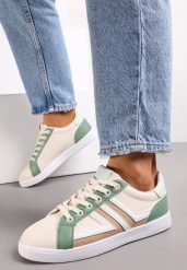 Beżowo-Zielone Sneakersy z Wstawkami Lerlet. Brązowe obuwie sportowe damskie Renee, bez zapięcia, na fitness i siłownię. Za 59.99 zł.