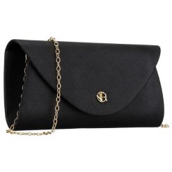 Brokatowa kopertówka damska wykonana z tkaniny syntetycznej w czarnym kolorze Rovicky R-XS029-2. Czarne torebki wieczorowe damskie ROVICKY, bez wzorów, z syntetyku, bez dodatków. Za 45.00 zł.