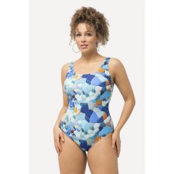 Damskie Kostium kąpielowy z nadrukiem bez miękkich miseczek okrągły dekolt. Niebieskie stroje jednoczęściowe Ulla Popken, bez wzorów, z elastanu. Za 199.99 zł.