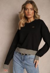 Czarna Bluza Ozdobiona Metaliczną Nicią Ilatraen. Czarne bluzy damskie Renee, l, z aplikacjami, z jeansu, bez kaptura. Za 59.99 zł.