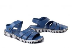 MANITU 910239-05 blau, sandały damskie. Niebieskie sandały damskie Manitu, bez wzorów, ze skóry, bez obcasa, bez zapięcia. Za 229.42 zł.