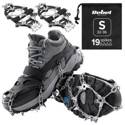 Raczki z kolcami nakładki na buty turystyczne rozmiar S 32-36 REBEL. Szare obuwie trekkingowe damskie REBEL ACTIVE, z materiału, bez zapięcia. Za 49.00 zł.