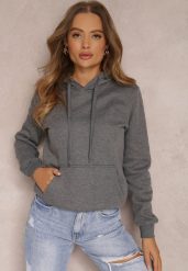 Ciemnoszara Bluza z Kapturem Kalladina. Szare bluzy damskie Renee, l, bez wzorów, z bawełny, z kapturem. Za 44.99 zł.