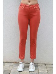 Bleu d'Azur Dżinsy "Palms" - Skinny fit - w kolorze pomarańczowym rozmiar: 42. Pomarańczowe jeansy damskie Bleu d'Azur, z standardowym stanem. Za 144.92 zł.