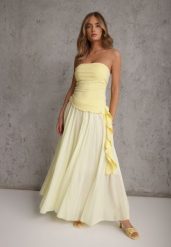 Żółta Rozkloszowana Spódnica z Bawełny w Stylu Preppy Petrra. Żółte spódnice damskie Renee, na co dzień, bez wzorów, z bawełny, maxi. Za 149.99 zł.