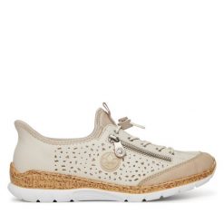 Półbuty Rieker. Brązowe półbuty damskie Rieker, bez wzorów, bez obcasa, na płaskiej podeszwie, bez zapięcia. Za 369.99 zł.