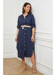 Curvy Lady Lniana sukienka w kolorze granatowym rozmiar: 40/42. Niebieskie sukienki damskie Curvy Lady, bez wzorów, ze lnu, klasyczne, bez ramiączek. Za 176.50 zł.
