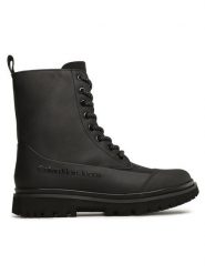 Calvin Klein Jeans Botki Chunky Combat Laceup Boot Rub YW0YW01066 Czarny. Czarne botki damskie Calvin Klein Jeans, z jeansu, bez obcasa, na płaskiej podeszwie, bez zapięcia. Za 719.99 zł.