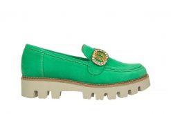Mokasyny Bayla-159 4806 066-P Seledyn Welur 159123, Skóra naturalna - 38. Zielone mokasyny damskie Bayla, na lato, ze skóry, bez obcasa. W wyprzedaży za 179.10 zł.