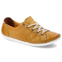 Półbuty damskie Maciejka, z naturalnej skóry z klasycznym sznurowaniem miękką cholewką oraz elastyczną podeszwą, żółte, 159307. Żółte półbuty damskie Maciejka, bez wzorów, ze skóry, bez obcasa, bez zapięcia. Za 179.00 zł.