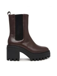 Calvin Klein Botki Chunky Heeled Chelsea Lth YW0YW01547 Brązowy ciemny. Brązowe botki damskie Calvin Klein, ze skóry, bez obcasa, na słupku, bez zapięcia. Za 699.99 zł.