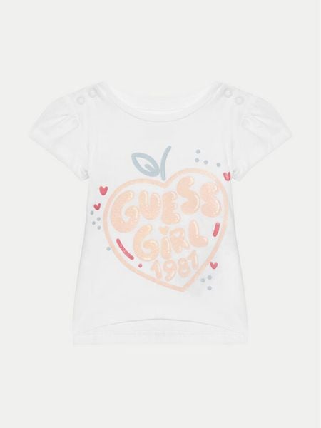 Guess T-Shirt A5GI01 K6YW4 Biały Regular Fit. Białe koszulki i t-shirty dziewczęce Guess, z aplikacjami, z bawełny, bez kołnierzyka, bez ramiączek. Za 59.99 zł.
