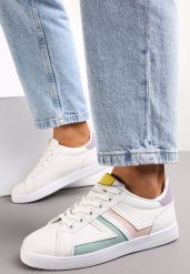 Biało-Miętowe Sznurowane Sneakersy na Płaskiej Podeszwie z Kolorowymi Wstawkami Karera. Białe obuwie sportowe damskie Renee, bez zapięcia. Za 59.99 zł.