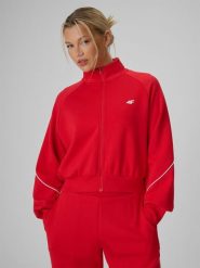 4F Bluza dresowa regular bez kaptura damska - czerwona M. Czerwone bluzy damskie 4F, m, bez wzorów, z dresówki. Za 169.99 zł.