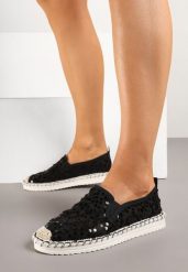 Czarne Siateczkowe Espadryle z Cekinowym Zdobieniem Vivianoria. Czarne espadryle damskie Renee, z aplikacjami, z jeansu, bez obcasa. Za 49.99 zł.