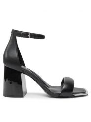 DKNY Sandały Scarla K3407532 Czarny. Czarne sandały damskie DKNY, bez wzorów, ze skóry, bez obcasa, na słupku, bez zapięcia. Za 449.99 zł.