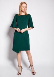 Dopasowana Sukienka z Nieregularnym Dołem - Zielona. Zielone sukienki damskie Lanti, bez wzorów, z materiału, wizytowe, bez ramiączek. Za 234.90 zł.