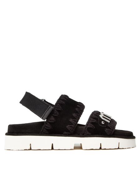 Mou Sandały New Sandal SW461001A Czarny. Czarne sandały damskie Mou, bez wzorów, bez obcasa, na płaskiej podeszwie, bez zapięcia. Za 839.99 zł.