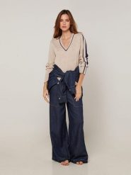 Rodier Sweter w kolorze beżowo-granatowym rozmiar: XL. Brązowe swetry klasyczne damskie Rodier, xl, bez kołnierzyka. Za 209.82 zł.