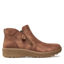 Botki Skechers. Brązowe botki damskie Skechers, bez obcasa, na płaskiej podeszwie, bez zapięcia. Za 269.99 zł.
