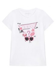 Guess T-Shirt J5YI00 K6YW4 Biały Regular Fit. Białe koszulki i t-shirty dziewczęce Guess, z aplikacjami, z bawełny, bez kołnierzyka, bez ramiączek. Za 49.99 zł.