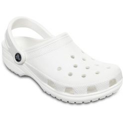 Japonki Crocs Classic. Białe klapki damskie Crocs, bez wzorów, z materiału, bez obcasa, bez zapięcia. W wyprzedaży za 197.45 zł.