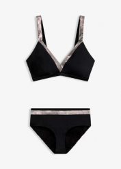 Bikini ze srebrnymi wstawkami (komplet 2-cz.). Czarne bikini bonprix, z aplikacjami. Za 99.99 zł.