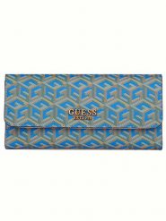 Guess Portfel w kolorze beżowo-niebieskim - 20 x 10 x 2 cm rozmiar: onesize. Brązowe portfele damskie Guess, z aplikacjami, z materiału. Za 202.03 zł.