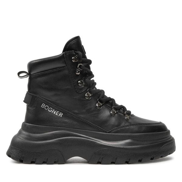 Trzewiki Bogner. Czarne botki damskie Bogner, bez obcasa, na płaskiej podeszwie, bez zapięcia. Za 1,129.00 zł.