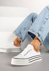 Białe Trampki przed Kostkę na Platformie Jalirna. Białe trampki damskie Born2be, z aplikacjami, przed kostkę, bez zapięcia. Za 84.99 zł.