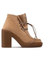 Simple Botki SL-34-02-000074 Beżowy. Brązowe botki damskie Simple, ze skóry, bez obcasa, na słupku, bez zapięcia. Za 509.99 zł.