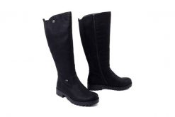 RIEKER TEX 78554-00 black, kozaki damskie. Czarne kozaki damskie Rieker, z wełny, bez obcasa, na obcasie, bez zapięcia. Za 449.90 zł.