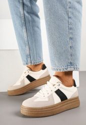 Beżowo-Czarne Sneakersy Klasyczne Tenisówki na Tłoczonej Platformie Nanislla. Brązowe obuwie sportowe damskie Born2be, bez wzorów, bez zapięcia. Za 74.99 zł.