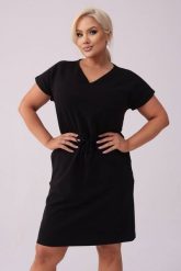 Dresowa czarna sukienka Bianca PLUS SIZE XXL WIOSNA. Czarne sukienki damskie Moda Size Plus Iwanek, bez wzorów, z bawełny, eleganckie, bez ramiączek. Za 239.90 zł.