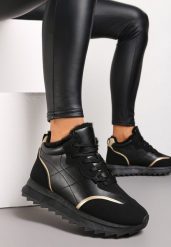 Czarne Sznurowane Sneakersy Ocieplane Futerkiem z Cholewką z Ekoskóry Bega. Czarne obuwie sportowe damskie Renee, bez zapięcia. Za 69.99 zł.